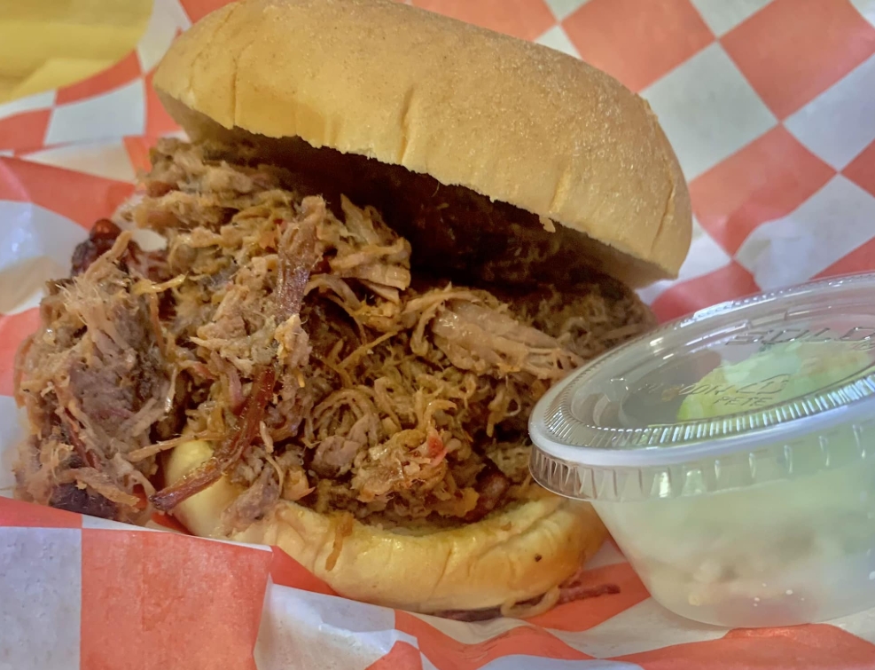 Eastern North Carolina chopped barbecue sandwich with slaw